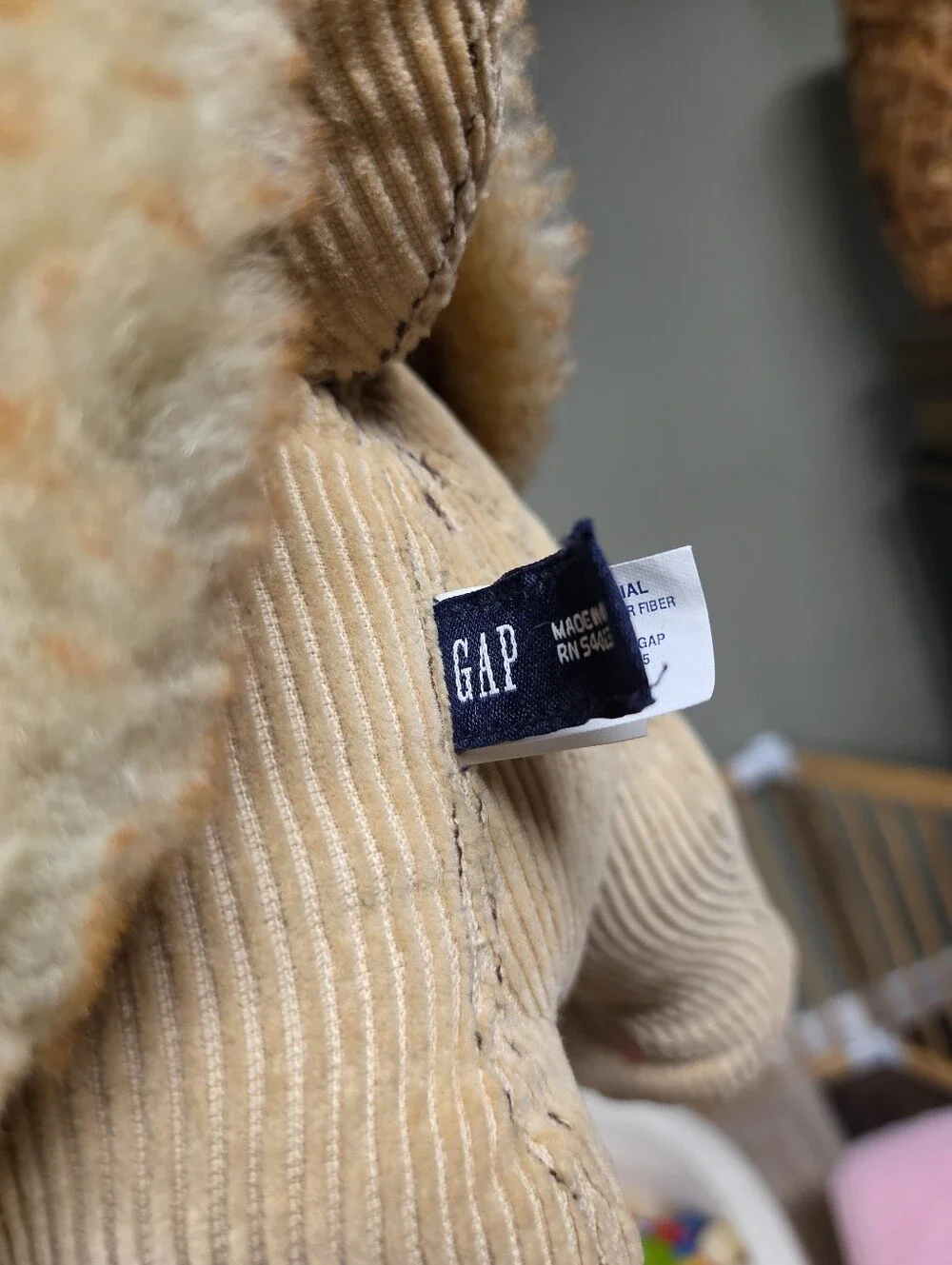 Vintage 2005 Y2K Gap Tan Corduroy Stuffed Dog Plush Toy with Removable Sherpa Ja
